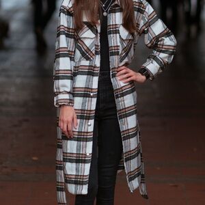 Brown plaid long jacket